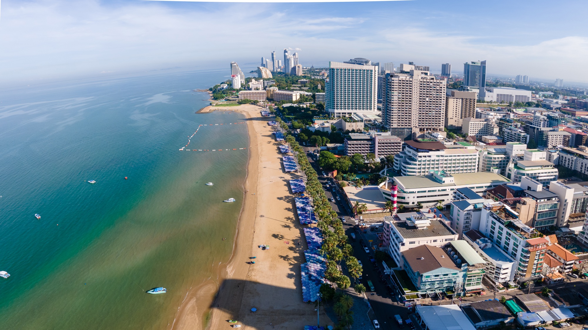 Pattaya Thailand, a view of the beach road with hotels and skycraper buildings