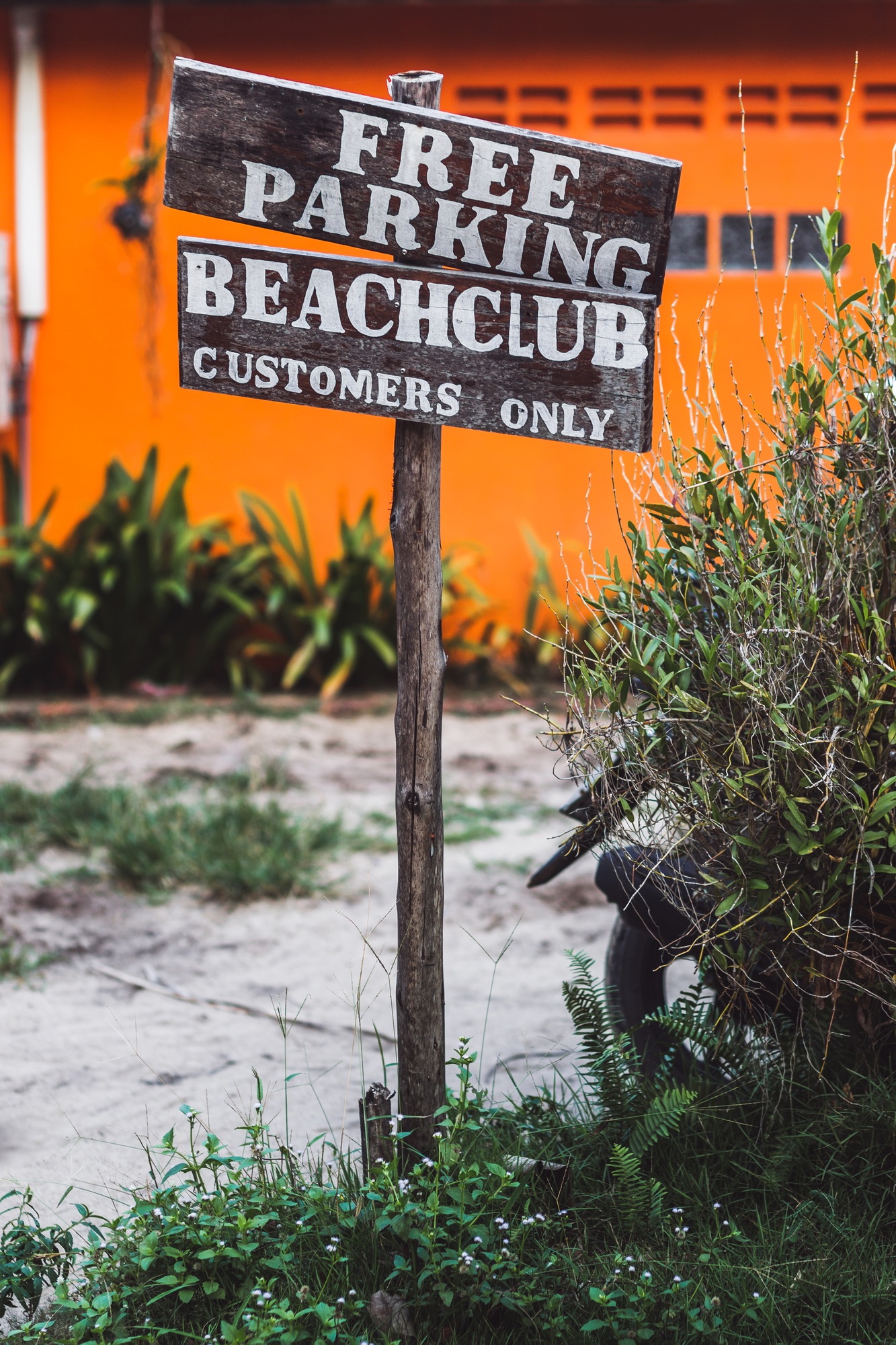 Free parking sign on wooden plate