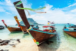 island and long-tail boat and the beach on the island,Krabi, Thailand