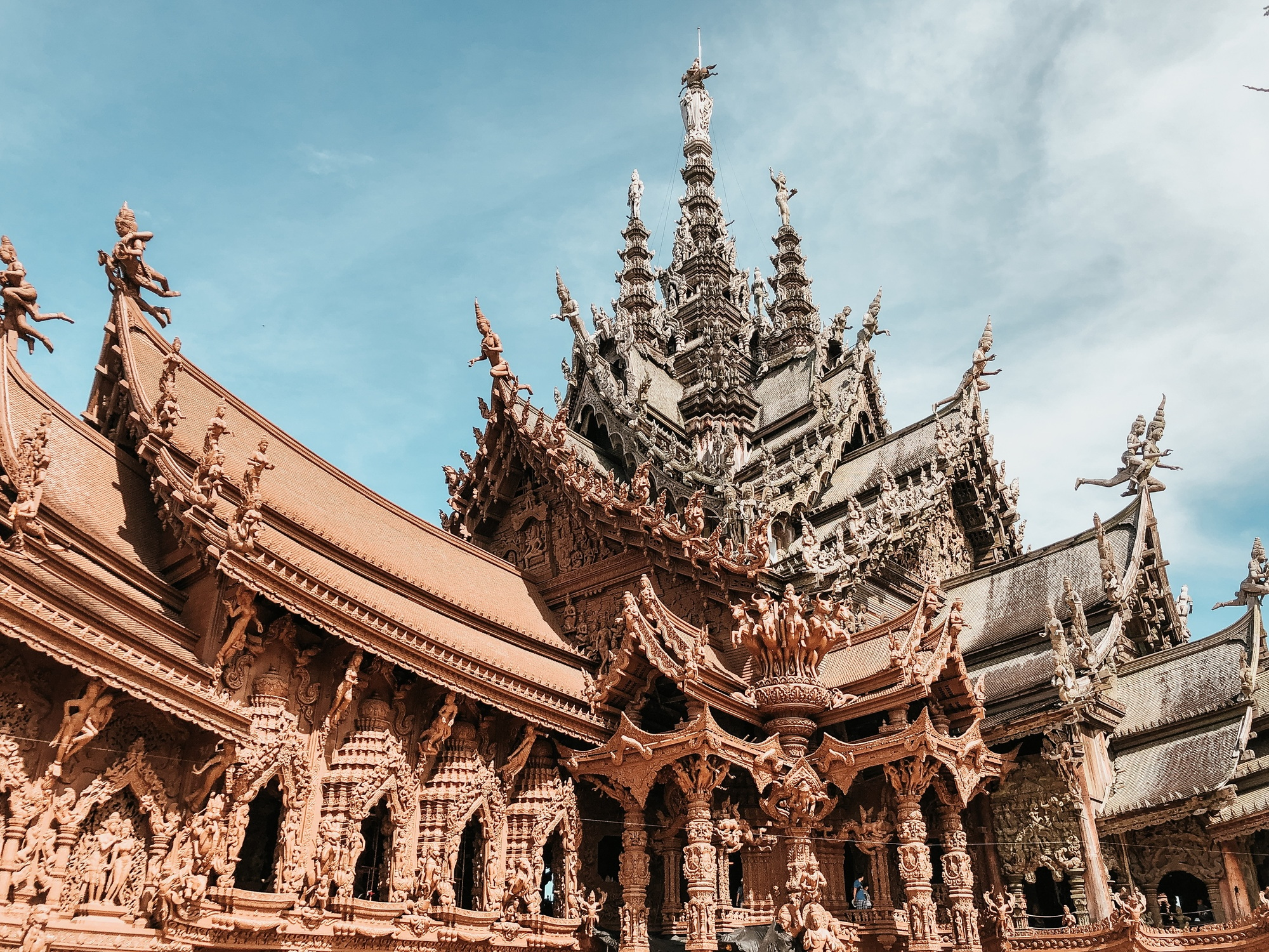 Low angle shot of a beautiful sanctuary of truth in pattaya, thailand