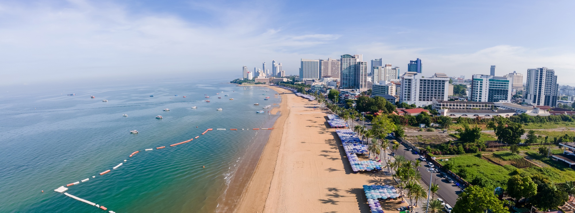 Pattaya Thailand, a view of the beach road with hotels and skycraper buildings