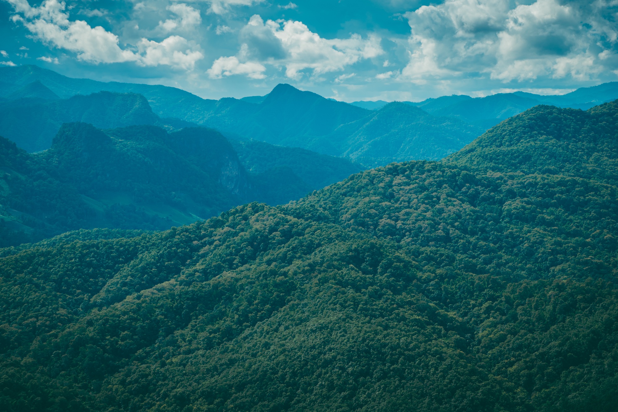 The beautiful mountain and blue sky with white cloudy at the north of Thailand