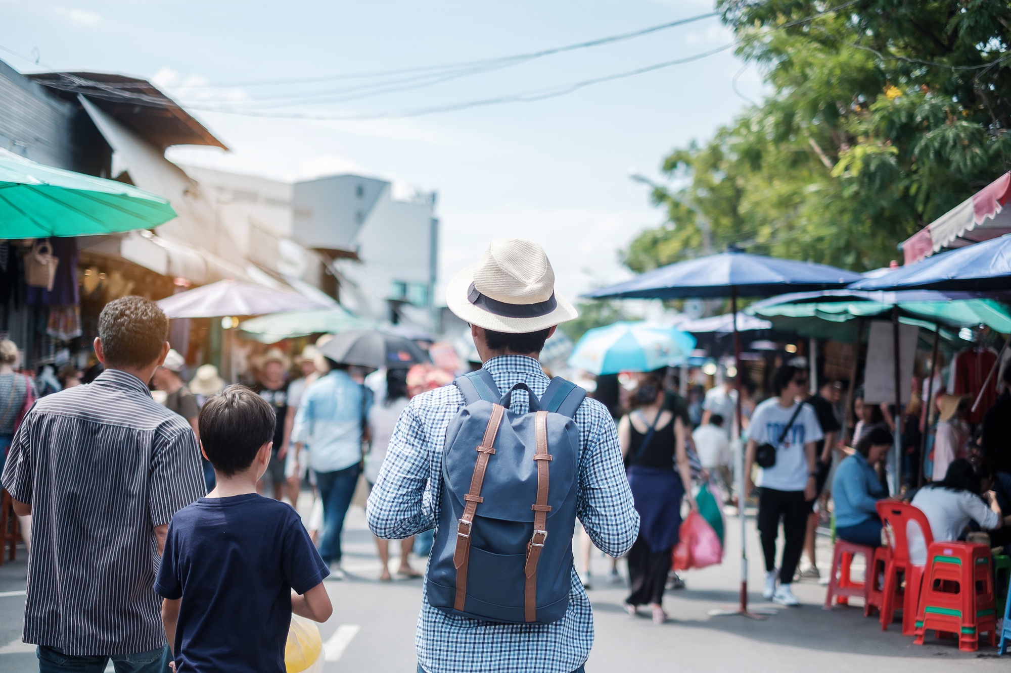 traveler standing at Chatuchak Weekend Market, landmark for tourist attractions in Bangkok, Thailand