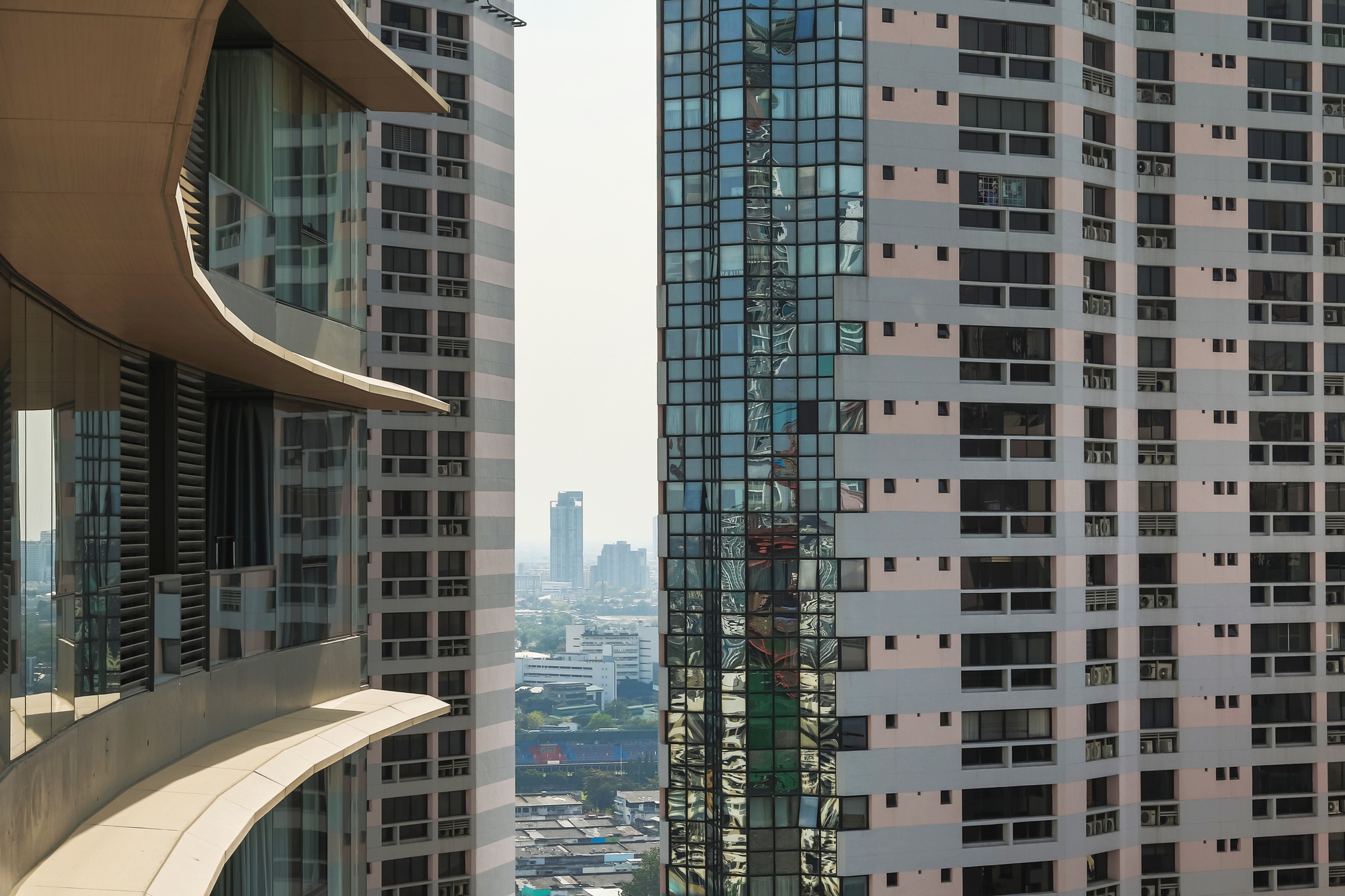 Facade of modern condo building in the Bangkok city