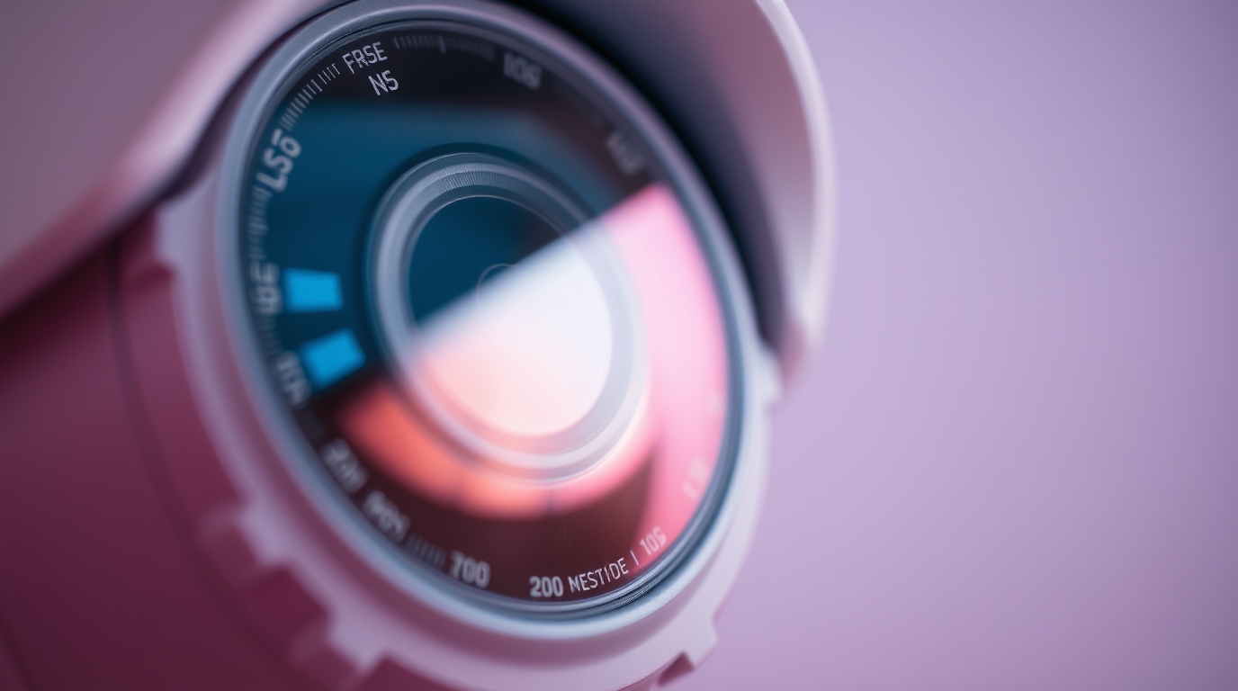 Extreme macro close-up showcasing a high-tech security system in soft pastel colors, emphasizing gentle and soothing tones with small subject details