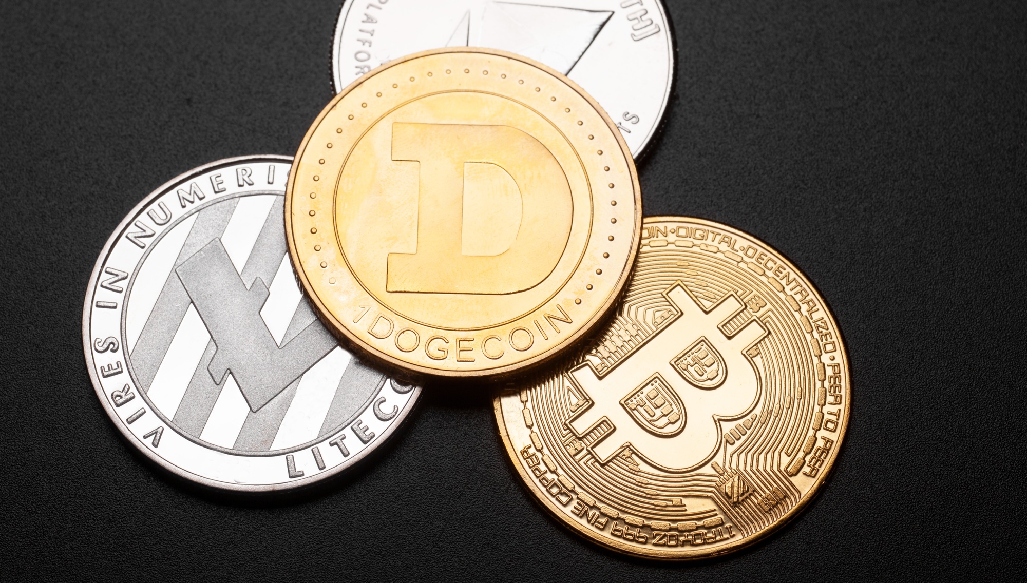 crypto currency coin isolated on black background